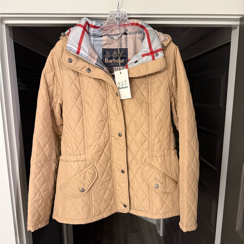 Barbour Millfire Diamond-Quilted Jacket In Hessian Tan NWT 🆕 US 12